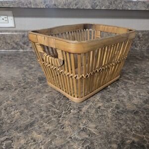 Mid 20th Century Rustic Bamboo Basket Bin